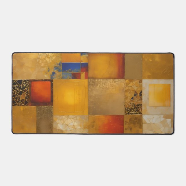Gold, Red, Blue Squares Desk Mat (Front)