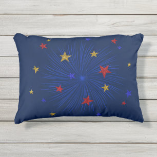 Gold, Red, Blue Stars, Outdoor Accent Pillow