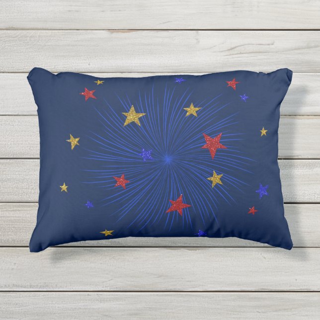 Gold, Red, Blue Stars, Outdoor Accent Pillow (Front)