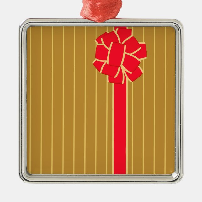 Gold & Red Bow Metal Ornament (Front)