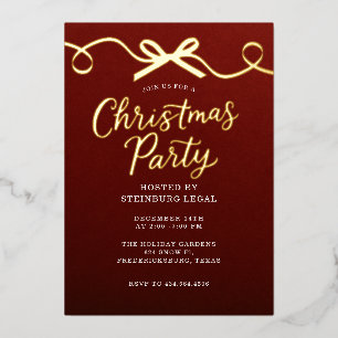 Gold Red Bow Office Corporate Christmas Party  Foil Invitation