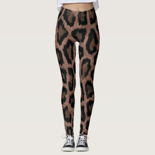 Gold Red Brown Black Leopard Animal Print Leggings