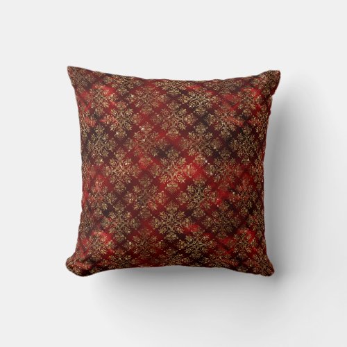 Gold Red Burgundy Metallic Damask Elegant Chic Throw Pillow