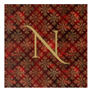 Gold Red Burgundy Monogram Damask Elegant Chic Acrylic Print