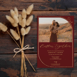 Gold red burgundy photos engagement announcement