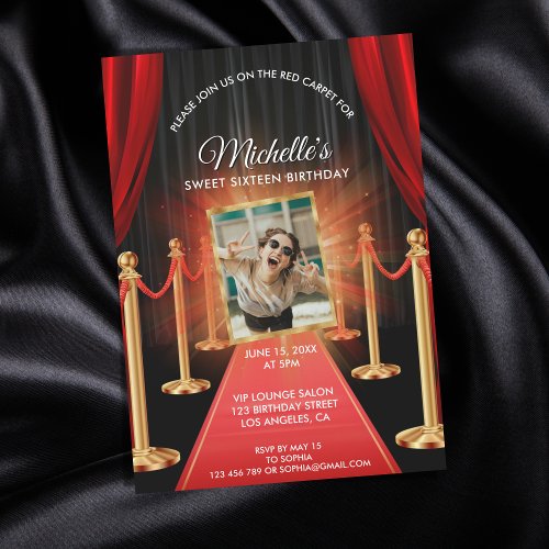 Gold Red Carpet Sweet Sixteen Movie Birthday Party Invitation
