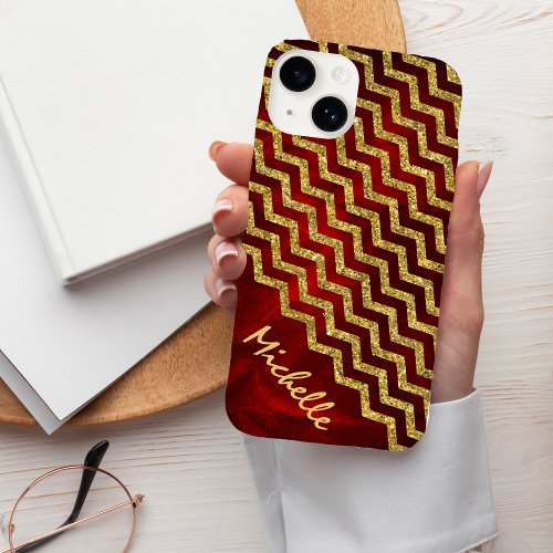 Gold Red Chevron Personalized Case_Mate iPhone 14 Case