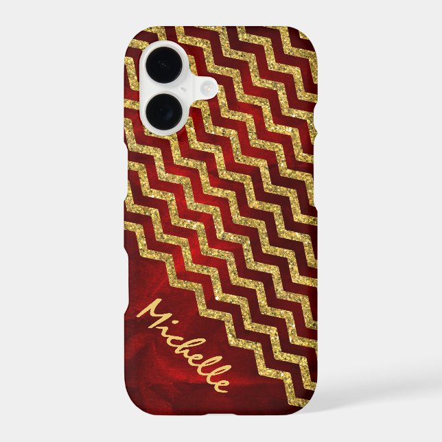 Gold Red Chevron Personalized Case-Mate iPhone Case (Back)