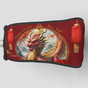 Gold red chinese dragon wish you a Happy new year. Golf Head Cover
