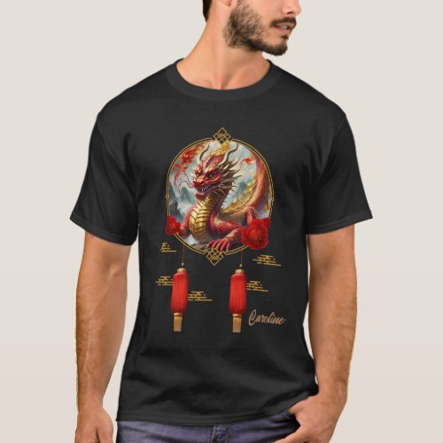 Gold red chinese dragon wish you a Happy new year T_Shirt