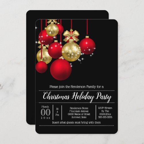 Gold red Christmas baubles holiday party chic Invitation