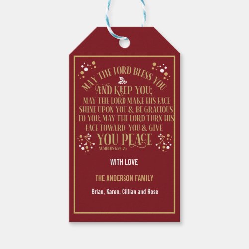 Gold Red Christmas Blessing Numbers 624_26 Gift Tags