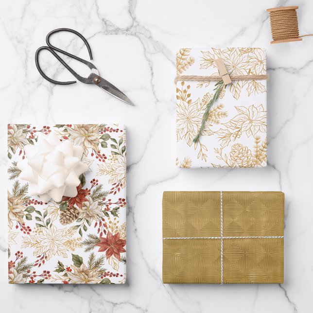 Gold Red Christmas Floral Wrapping Paper Sheets (Creator Uploaded)