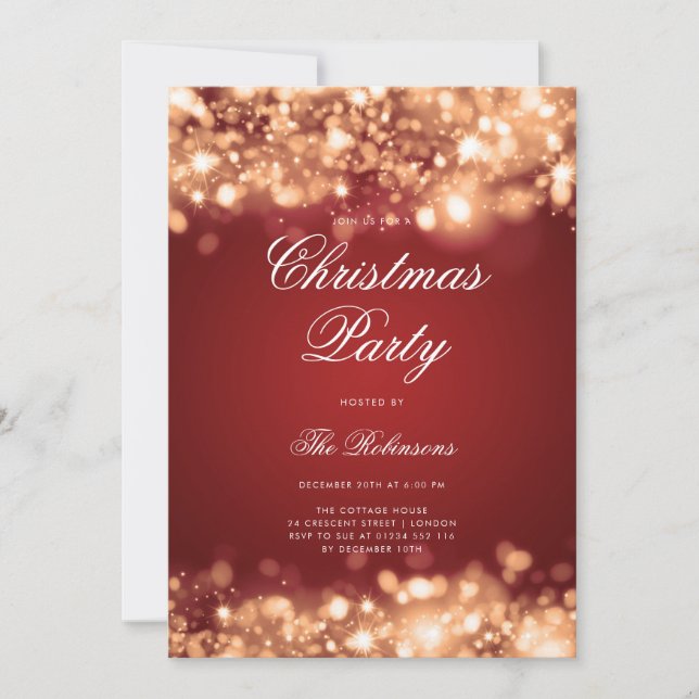 Gold Red Christmas Lights Invite Program & Menu (Front)