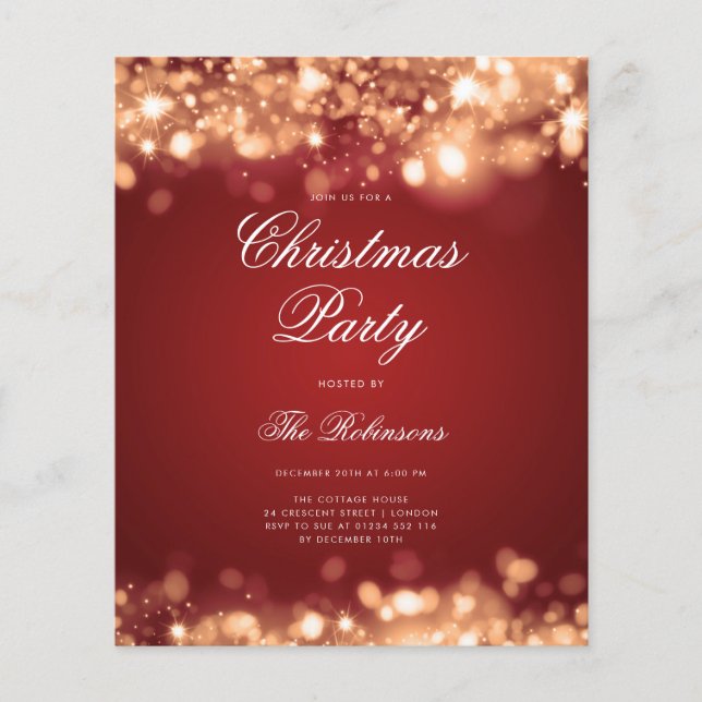 Gold Red Christmas Lights Invite Program & Menu Flyer (Front)