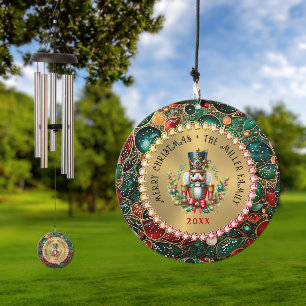 Gold Red Christmas Nutcracker, Glitter Frame Wind Chime