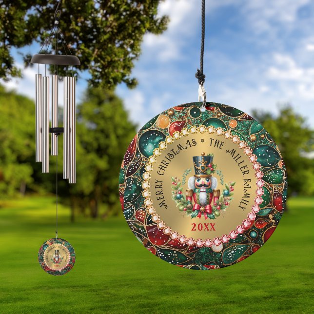 Gold Red Christmas Nutcracker, Glitter Frame Wind Chime (Outdoor)