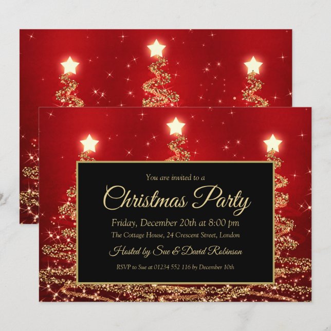 Gold & Red Christmas Party Invitation (Front/Back)