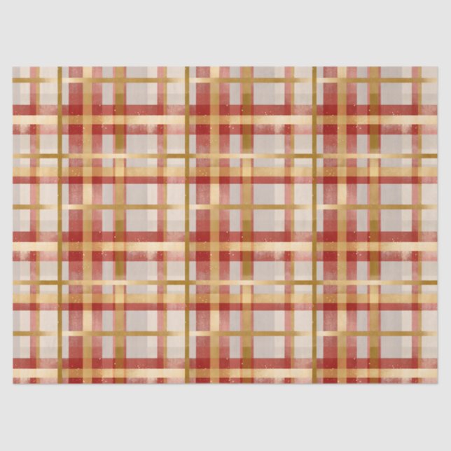 Gold Red Christmas Plaid  Tissue Paper (Front)