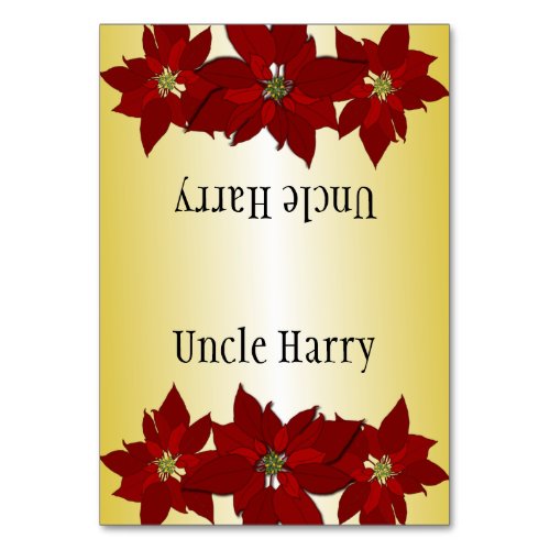 Gold Red Christmas Poinsettia Place Cards