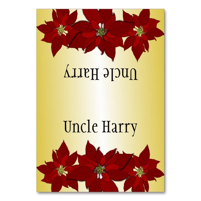 Gold Red Christmas Poinsettia Place Cards (Front)