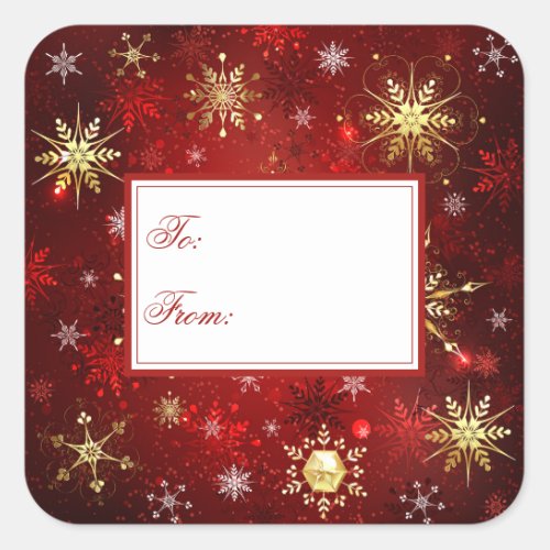 Gold Red Christmas Snowflakes Xmas Holiday Square Sticker