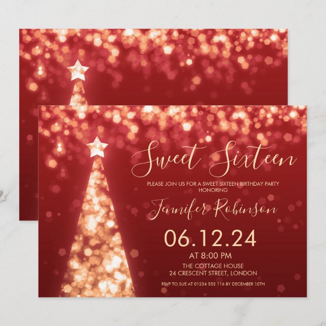 Gold & Red Christmas Sweet 16 Party Invitation (Front/Back)