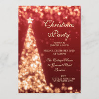 Gold & Red Christmas Tree Holiday Party Invitation