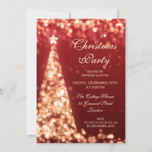 Gold  Red Christmas Tree Holiday Party Invitation