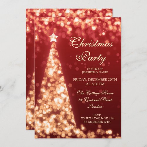 Gold  Red Christmas Tree Holiday Party Invitation