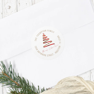 Gold Red Christmas Tree Return Name Address Classic Round Sticker