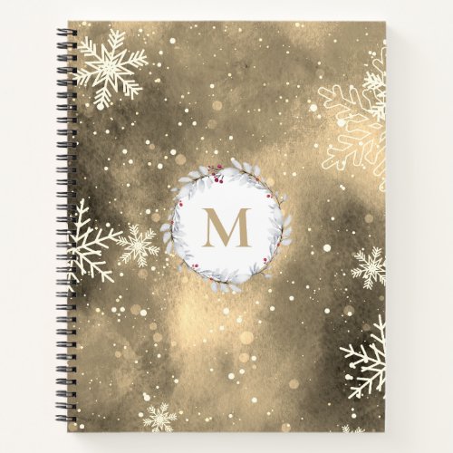 Gold Red Christmas Wreath Monogram Sketchbook Notebook