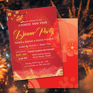 Gold & Red CNY Party Chinese New Year Celebration Invitation