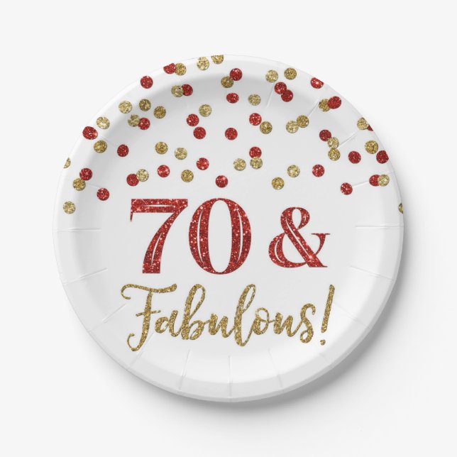 Gold Red Confetti 70 and Fabulous Paper Plates (Front)