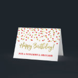 Gold Red Confetti Brother Birthday Card<br><div class="desc">Birthday card for brother with gold and red modern confetti pattern.</div>