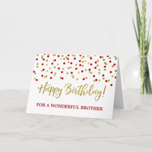 Gold Red Confetti Brother Birthday Card