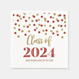 Gold Red Confetti Class of 2024 Napkins