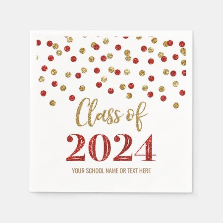 Gold Red Confetti Class Of 2024  Napkins