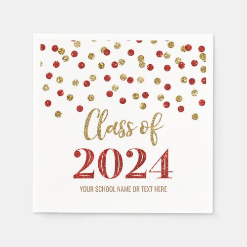 Gold Red Confetti Class of 2024  Napkins