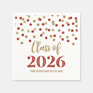 Gold Red Confetti Class of 2026 Napkins