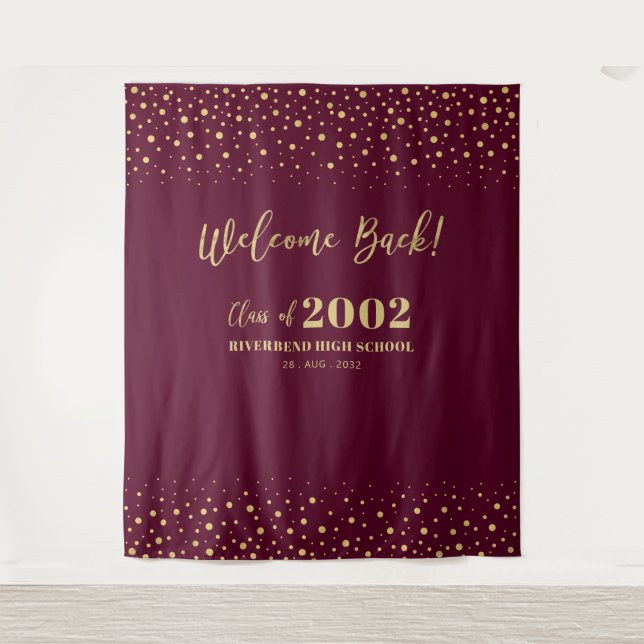 Gold & Red Confetti Class Reunion Party Backdrop (Front)