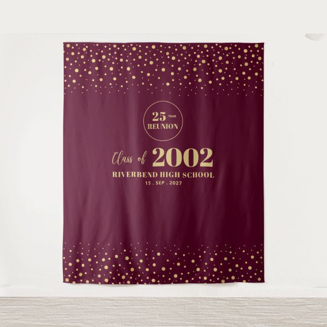 Gold & Red Confetti Class Reunion Party Backdrop (Front)