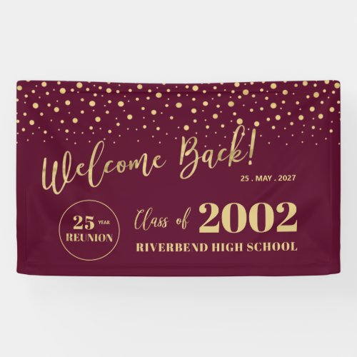 Gold  Red Confetti Class Reunion Party Welcome Banner