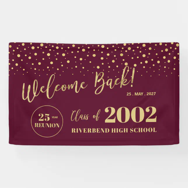 Gold & Red Confetti Class Reunion Party Welcome Banner | Zazzle