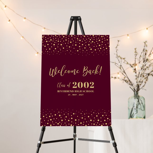 Gold & Red Confetti Class Reunion Party Welcome Foam Board (In Situ (Stand))