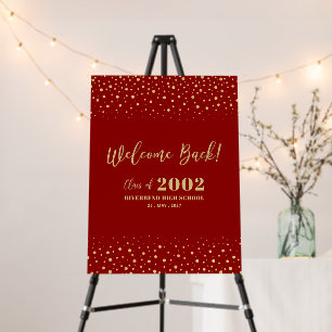 Gold & Red Confetti Class Reunion Party Welcome Foam Board