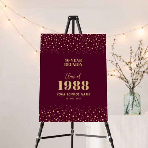 Gold  Red Confetti Class Reunion Party Welcome Foam Board