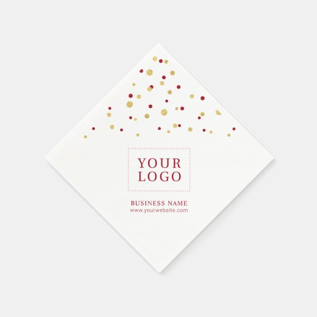 Gold Red Confetti Custom Business Promotional Logo Napkins (Corner)