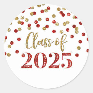 Gold Red Confetti Graduation 2025 Classic Round Sticker