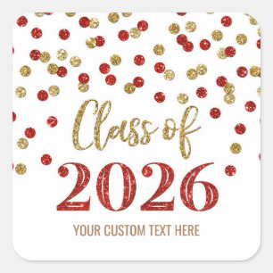 Gold Red Confetti Graduation 2026  Square Sticker